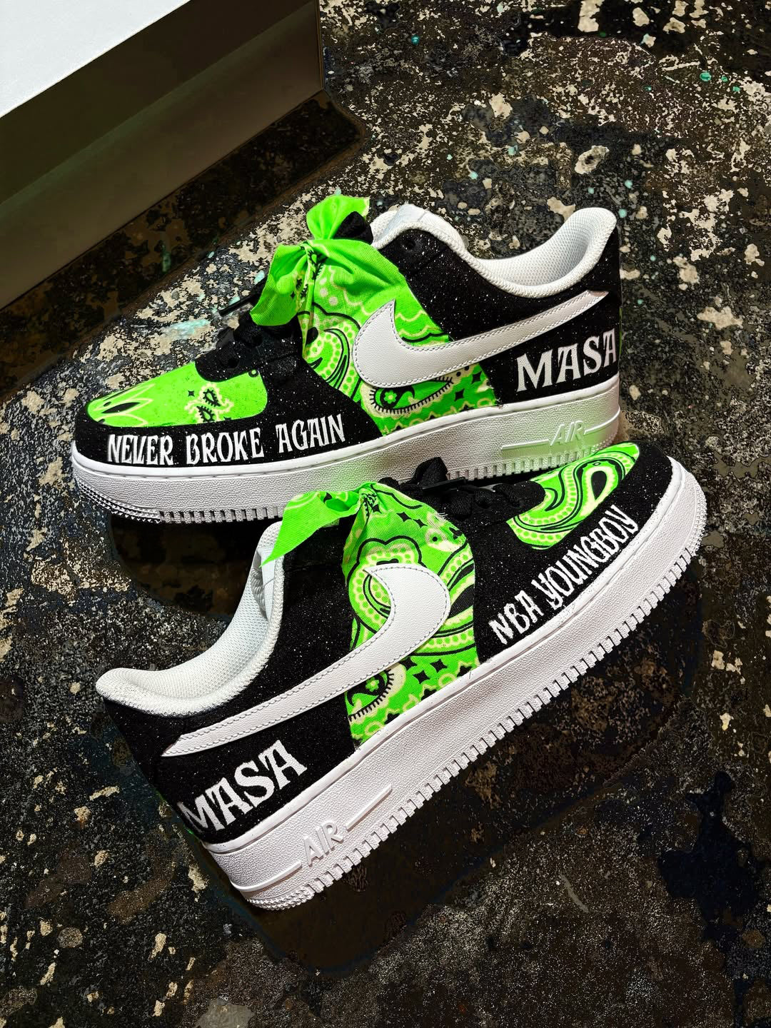 Custom YB MASA Air Force 1 Low - Top Black/Green – hand-painted custom sneakers | DiySneakers