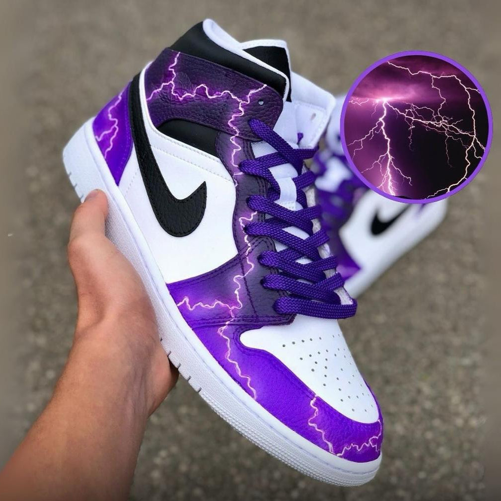 Custom Lightning Air Jordan 1 Purple/Blue/Green – hand-painted custom sneakers | DiySneakers