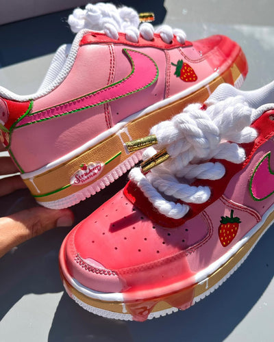 Customized Strawberry Shortcake Air Force 1 Shoes Hand Painted Pink – custom sneakers view 2 | DiySneakers