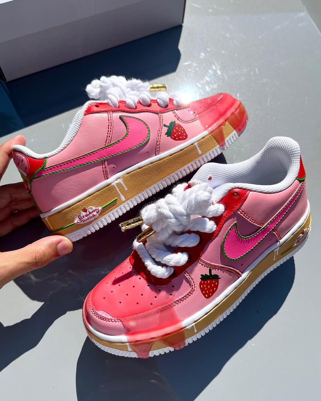 Customized Strawberry Shortcake Air Force 1 Shoes Hand Painted Pink – hand-painted custom sneakers | DiySneakers
