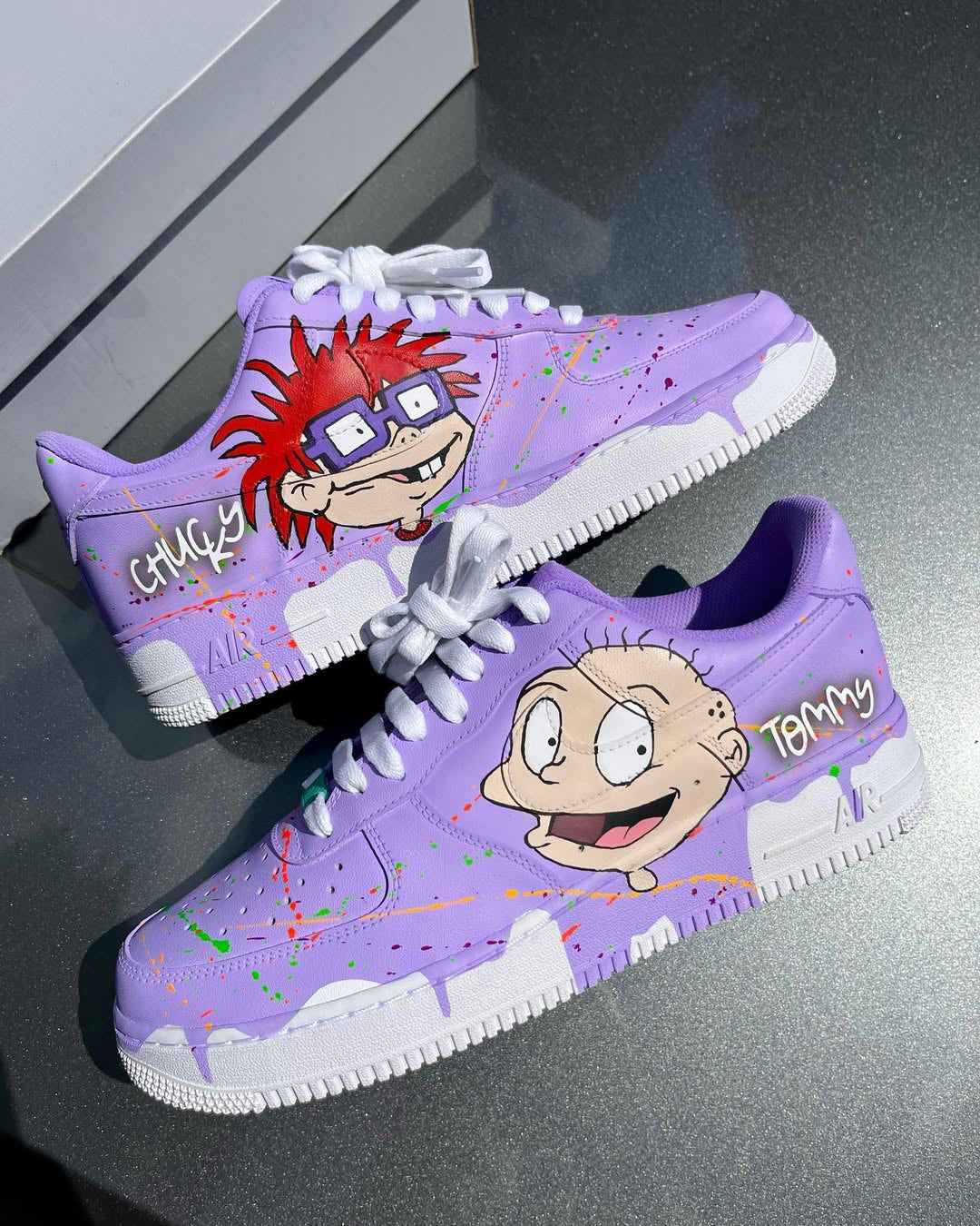 Customized Rugrats - Chucky & Tommy Air Force 1 Shoes Hand Painted Purple – hand-painted custom sneakers | DiySneakers
