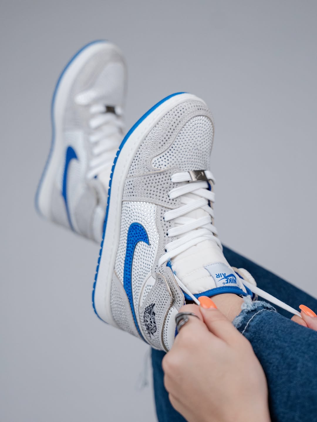 Custom Blue and white, blue and black, red and black - Full Diamond Air Jordan 1 High - Top – custom sneakers view 7 | Diy…