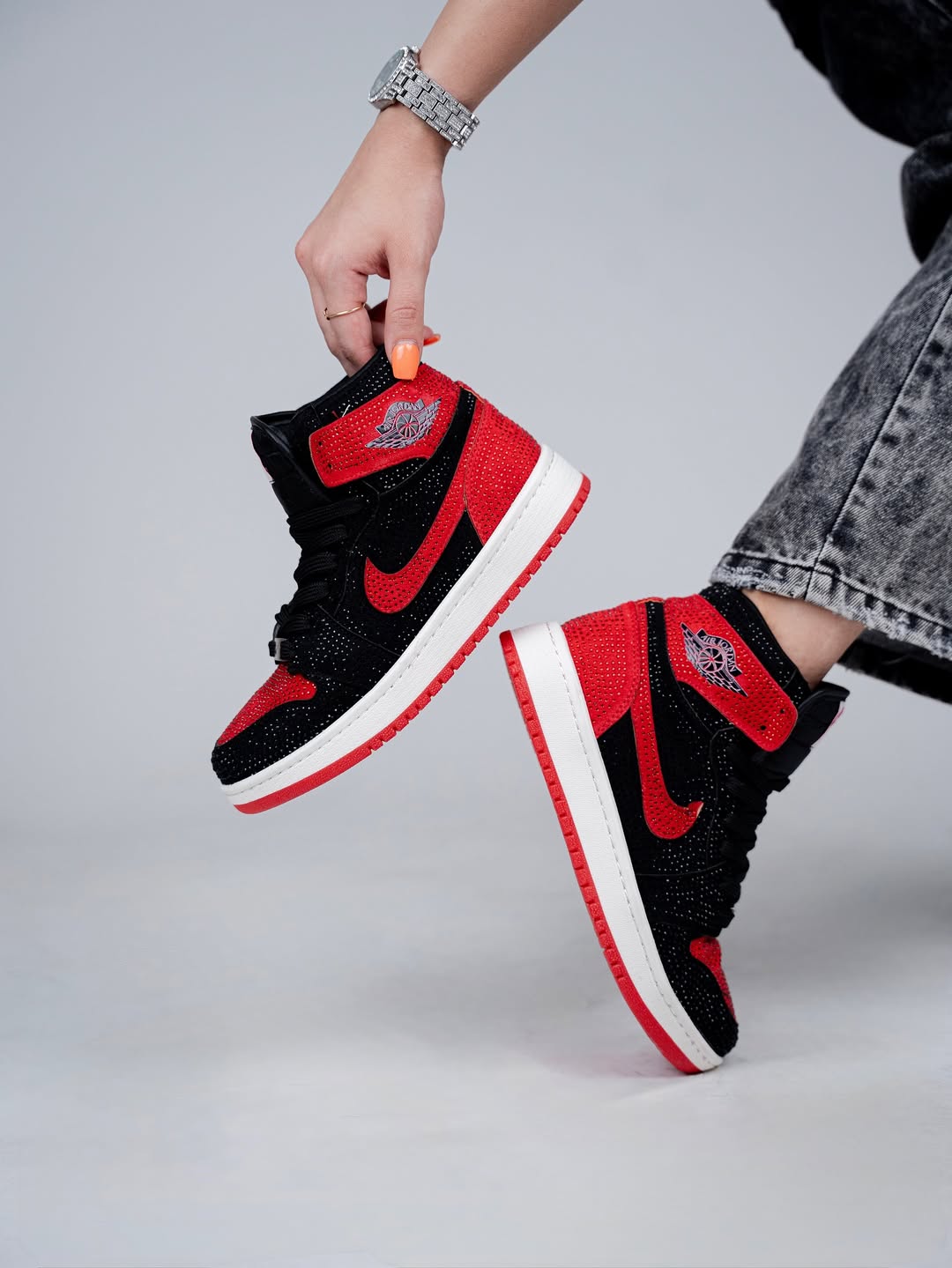 Custom Blue and white, blue and black, red and black - Full Diamond Air Jordan 1 High - Top – hand-painted custom sneakers…