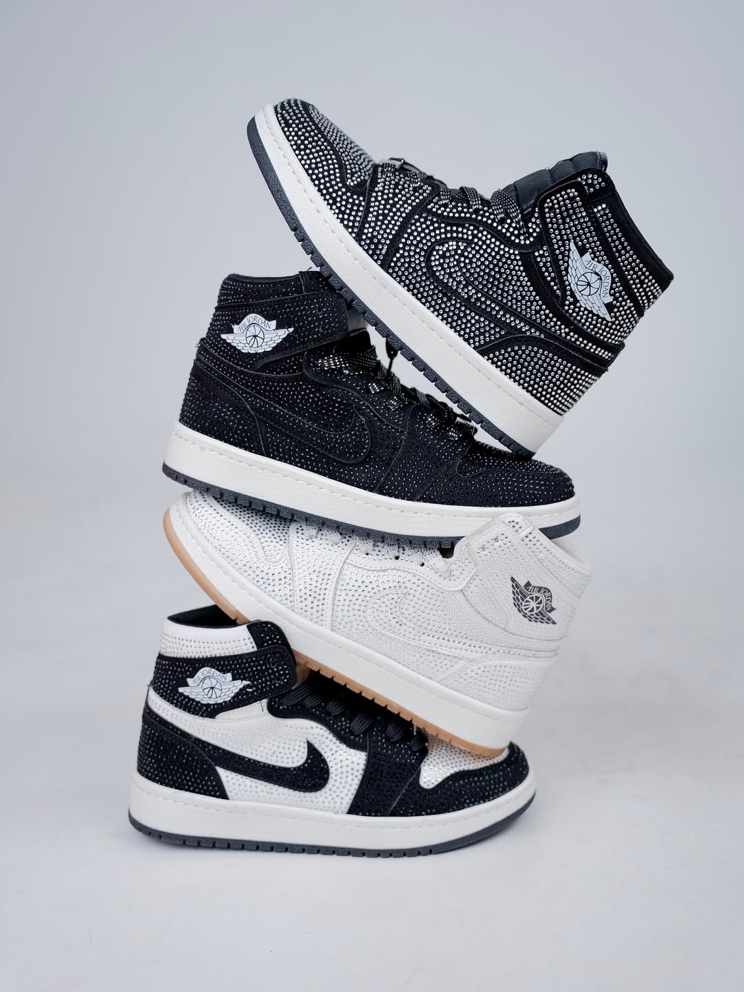 Custom Black/White - Full Diamond Air Jordan 1 High - Top – hand-painted custom sneakers | DiySneakers