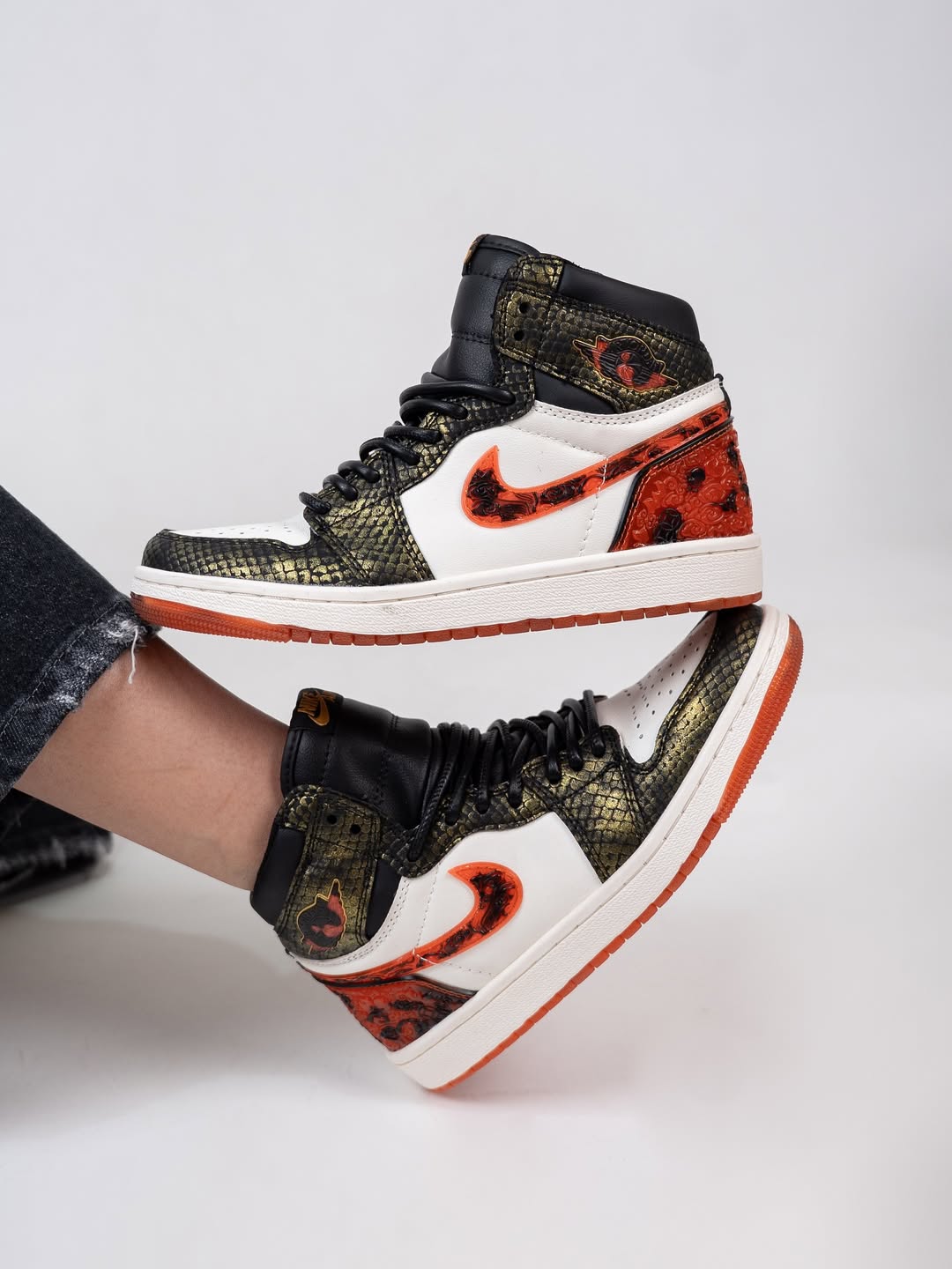 Custom Blazing Flame Golden Dragon Air Jordan High - Top – hand-painted custom sneakers | DiySneakers