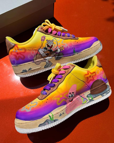 Customized SpongeBob SquarePants - Sunset Air Force 1 Shoes Hand-drawn – custom sneakers view 2 | DiySneakers