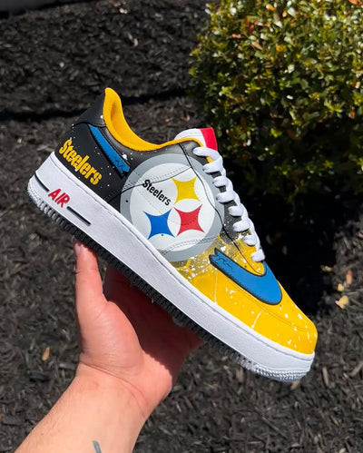 Customized Steelers Air Force 1 Shoes Hand-drawn Faded Color Black/Yellow – custom sneakers view 2 | DiySneakers