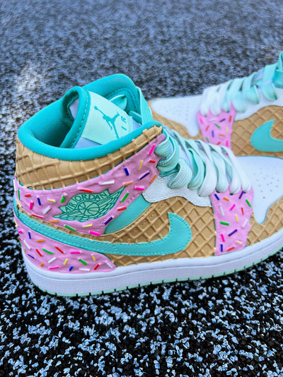 Custom Strawberry Mint Ice Cream Air Jordan 1 Green/Pink – custom sneakers view 2 | DiySneakers