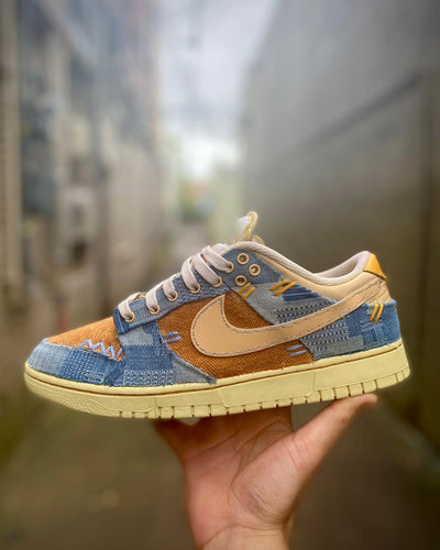 Customized Denim Patchwork Dunk Shoes Denim Style Blue/Brown – custom sneakers view 2 | DiySneakers