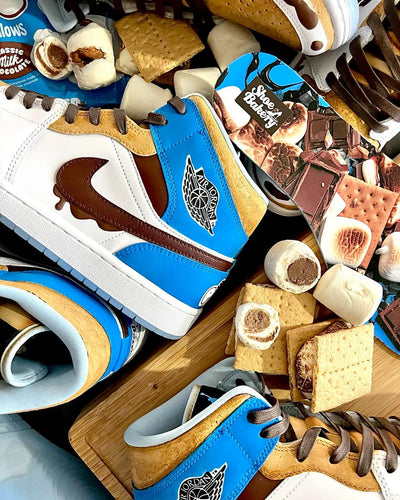 Custom Toasted Marshmallow Sandwich Cookies Air Jordan 1 Blue/White/Brown – custom sneakers view 2 | DiySneakers