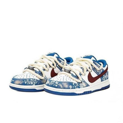 Custom Blue Daisy, Left and Right Shoes Irregular Patterns Dunk Low Denim Style – custom sneakers view 2 | DiySneakers