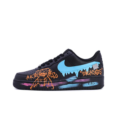 Custom Bear Black Graffiti Air Force 1 Blue – custom sneakers view 2 | DiySneakers