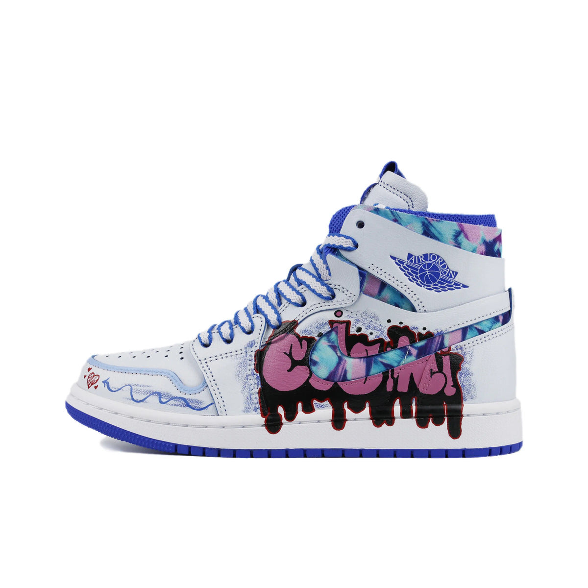 Custom White Noise, Blue Notes Air Jordan 1 High - Top White/Blue – hand-painted custom sneakers | DiySneakers