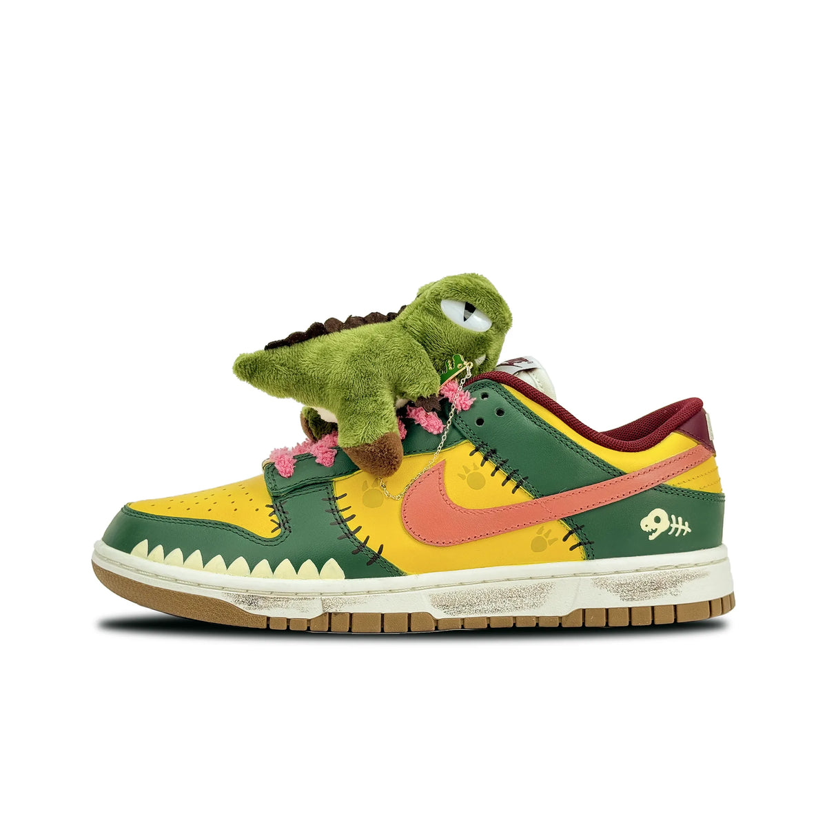 Custom Playful Dinosaur Dunk Green/Yellow – hand-painted custom sneakers | DiySneakers