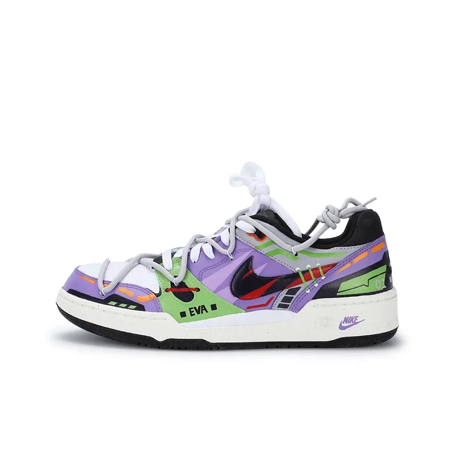 Custom Evangelion EVA01 Full Force Purple/Green – hand-painted custom sneakers | DiySneakers