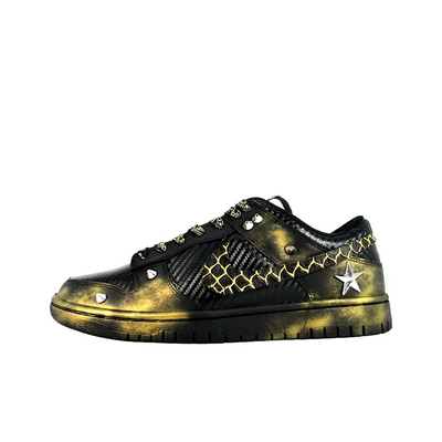Custom Black Distressed, Rivets, Leather Dunk – custom sneakers view 2 | DiySneakers