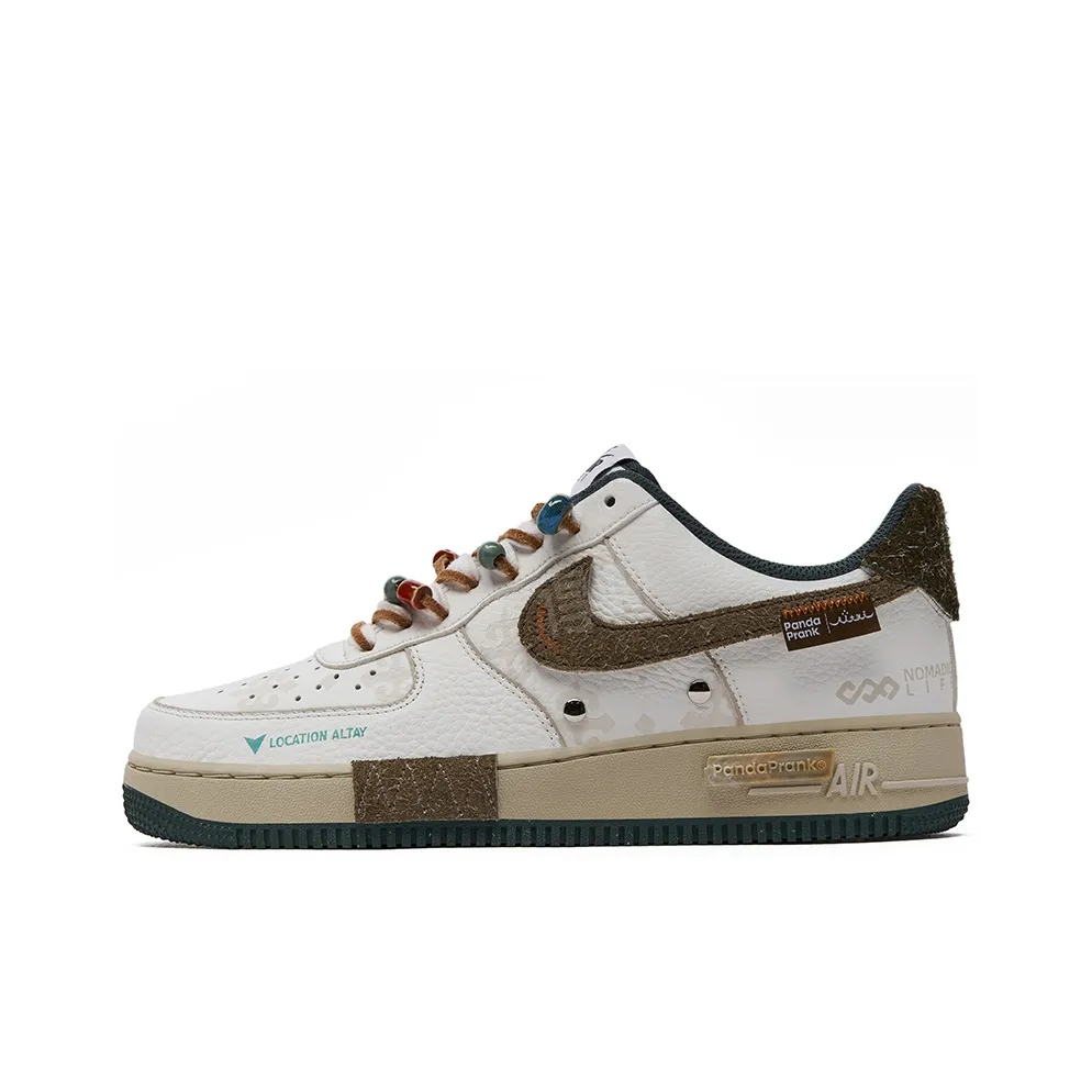 Customized CloudStride Air Force 1 Shoes White/Brown/Green – hand-painted custom sneakers | DiySneakers