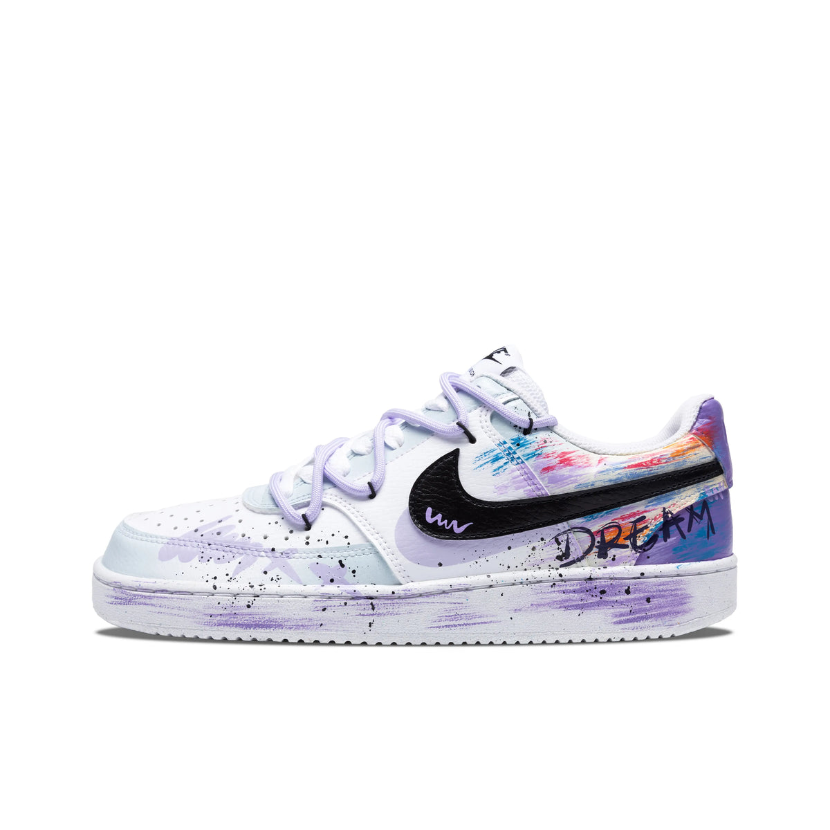 Custom Fantasy Secret Realm Court Vision Low Graffiti Purple/White – hand-painted custom sneakers | DiySneakers