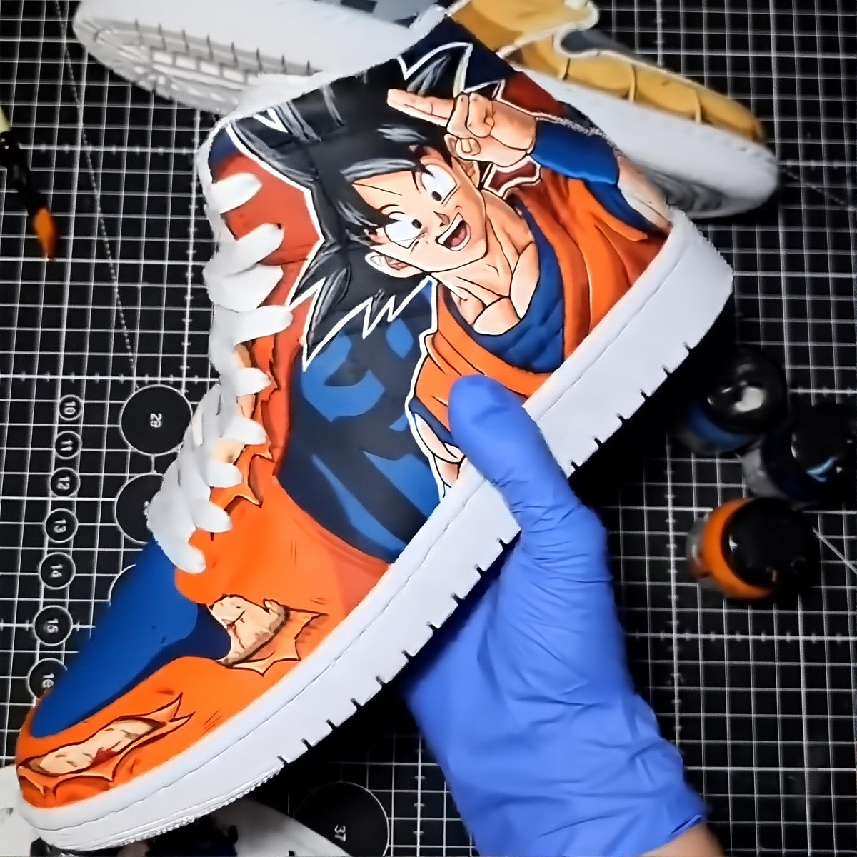 Custom The Strongest form of Saiyan Air Jordan 1 Mid – hand-painted custom sneakers | DiySneakers