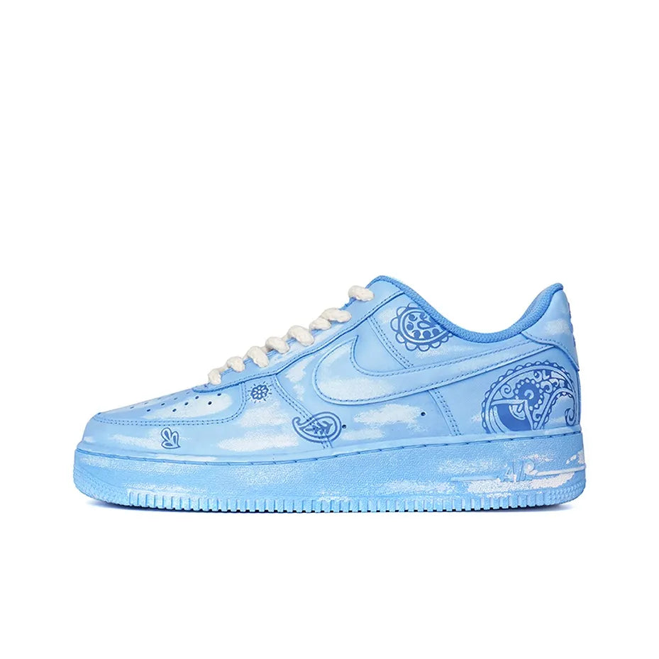 Custom Blue And Pink Stucco Cashew Nut Flower Air Force 1 – hand-painted custom sneakers | DiySneakers
