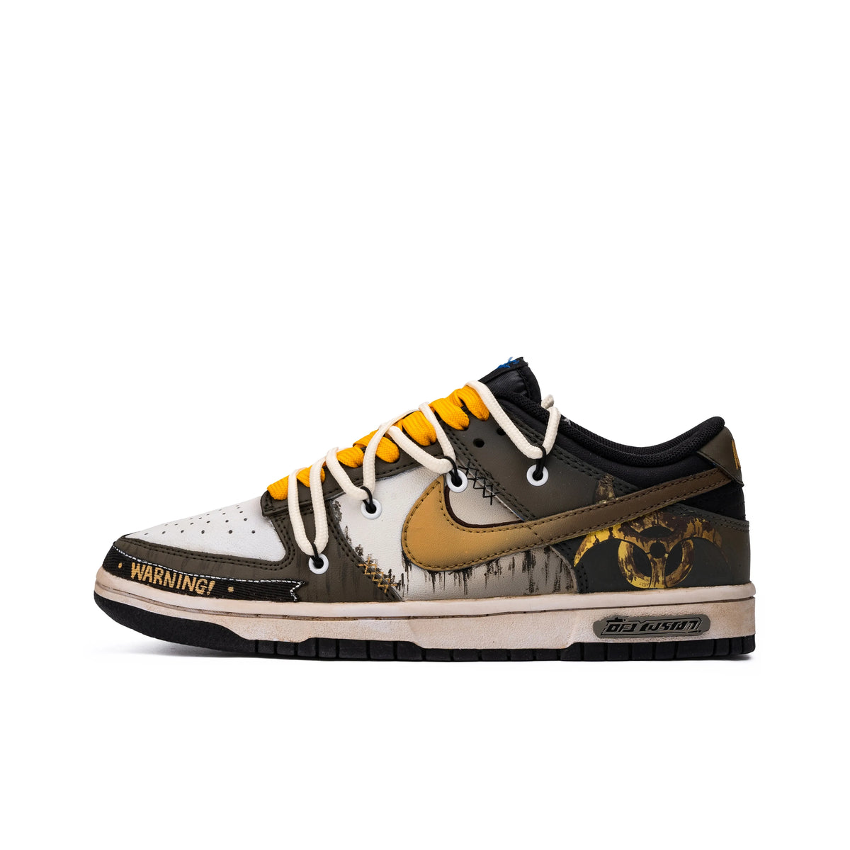 Custom Warning Dunk Distressed Style Brown – hand-painted custom sneakers | DiySneakers