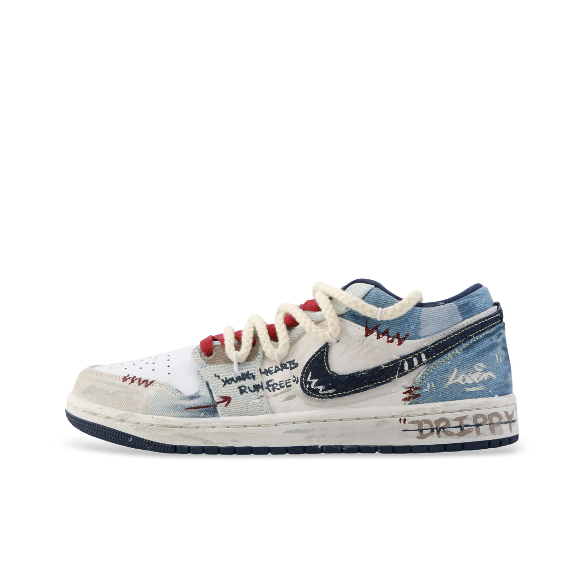 Custom Western CowboyAir Jordan 1 Low Denim Style Blue – hand-painted custom sneakers | DiySneakers