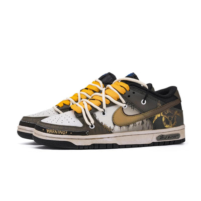 Custom Warning Dunk Distressed Style Brown – custom sneakers view 2 | DiySneakers