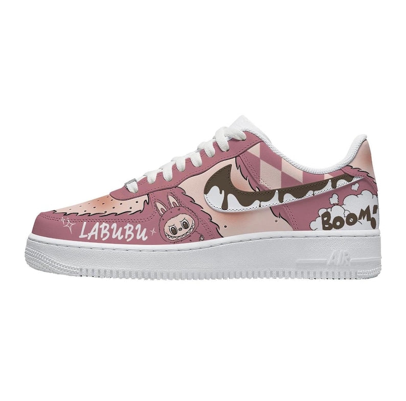 Custom Hand-drawn LABU Air Force 1 Low Pink/Gray/Khaki/Brown – hand-painted custom sneakers | DiySneakers