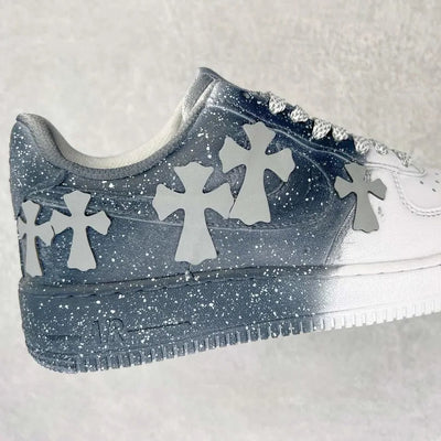 Custom Reflective Cross Air Force 1 Gray – custom sneakers view 2 | DiySneakers