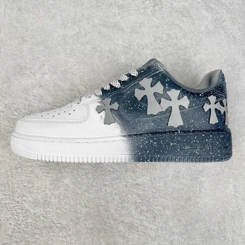 Custom Reflective Cross Air Force 1 Gray – hand-painted custom sneakers | DiySneakers