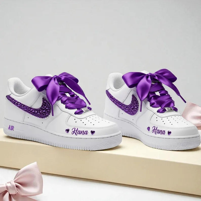 Customized Name & Ribbon Lace Air Force 1 Shoes Hand-Painted Sneakers – hand-painted custom sneakers | DiySneakers