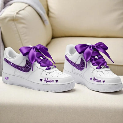 Customized Name & Ribbon Lace Air Force 1 Shoes Hand-Painted Sneakers – custom sneakers view 2 | DiySneakers
