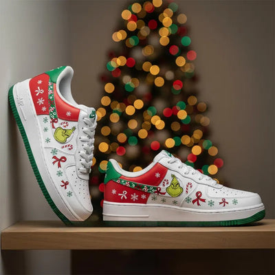 Customized Grinch Christmas Tree Air Force 1 Shoes Hand-Painted Sneakers – custom sneakers view 2 | DiySneakers