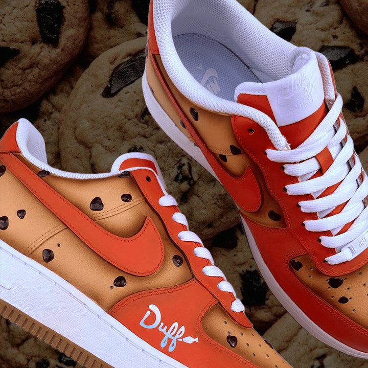 Custom Chocolate Chip Cookie Air Force 1 Red/Brown – hand-painted custom sneakers | DiySneakers