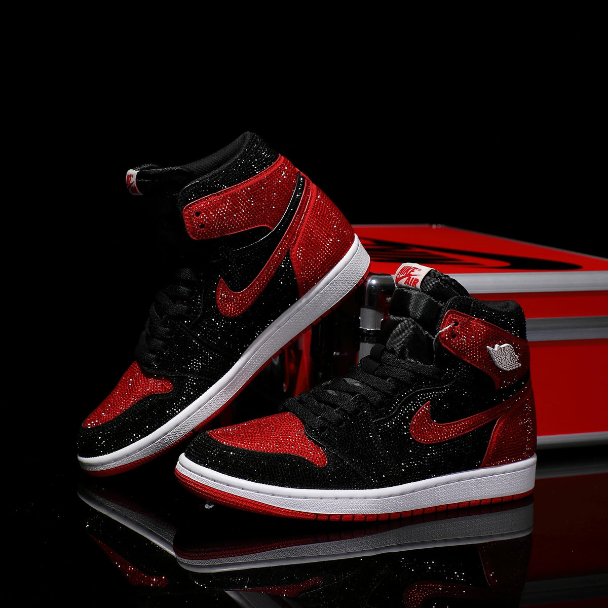 Custom Red and Black - Full Diamond Air Jordan High - Top – hand-painted custom sneakers | DiySneakers