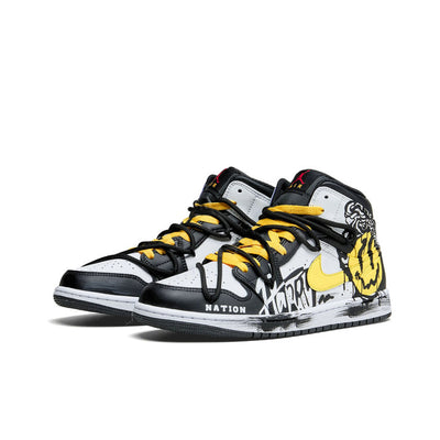 Custom Black and White Graffiti Smiley Face Air Jordan 1 – custom sneakers view 2 | DiySneakers