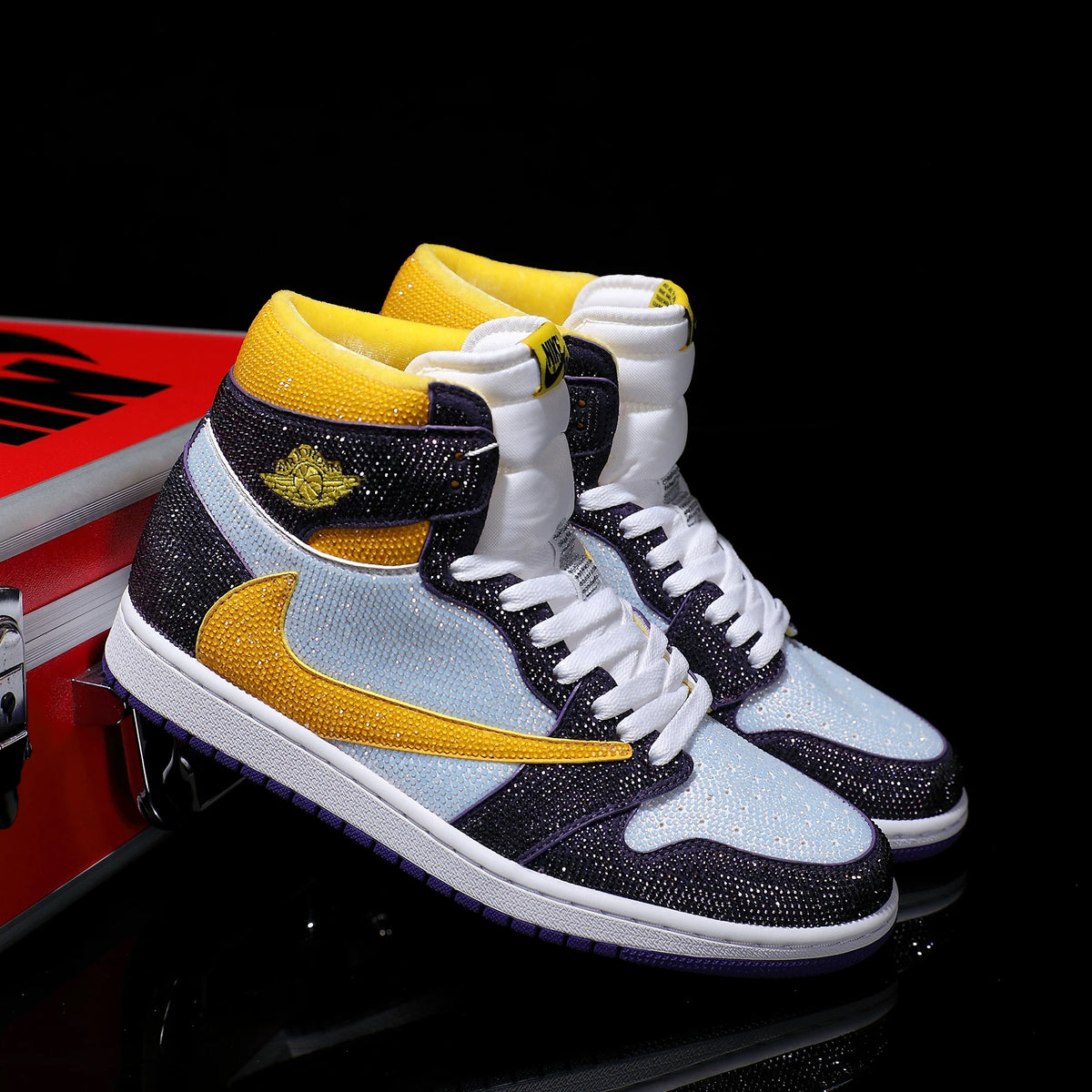 Custom Purple Gold - Full Diamond Air Jordan High - Top – hand-painted custom sneakers | DiySneakers