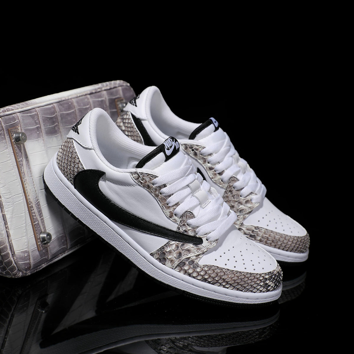 Custom Natural-Colored Python Pattern Air Jordan 1 Low - Top – hand-painted custom sneakers | DiySneakers