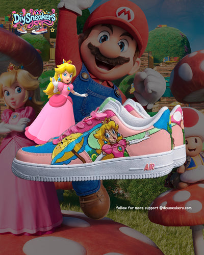Custom Mario & Princess Peach Air Force 1 – custom sneakers view 2 | DiySneakers
