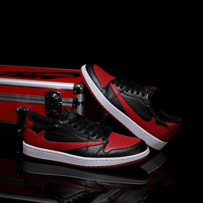 Custom Black and Red - Backwards Swoosh Cowhide Leather Air Jordan Low - Top – custom sneakers view 2 | DiySneakers