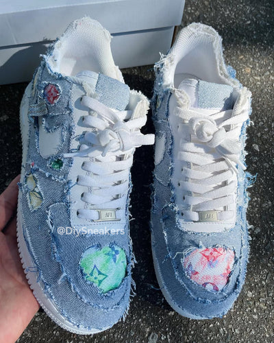 Customized Denim Style x Hand-drawn - Deconstructed Denim Air Force 1 – custom sneakers view 2 | DiySneakers