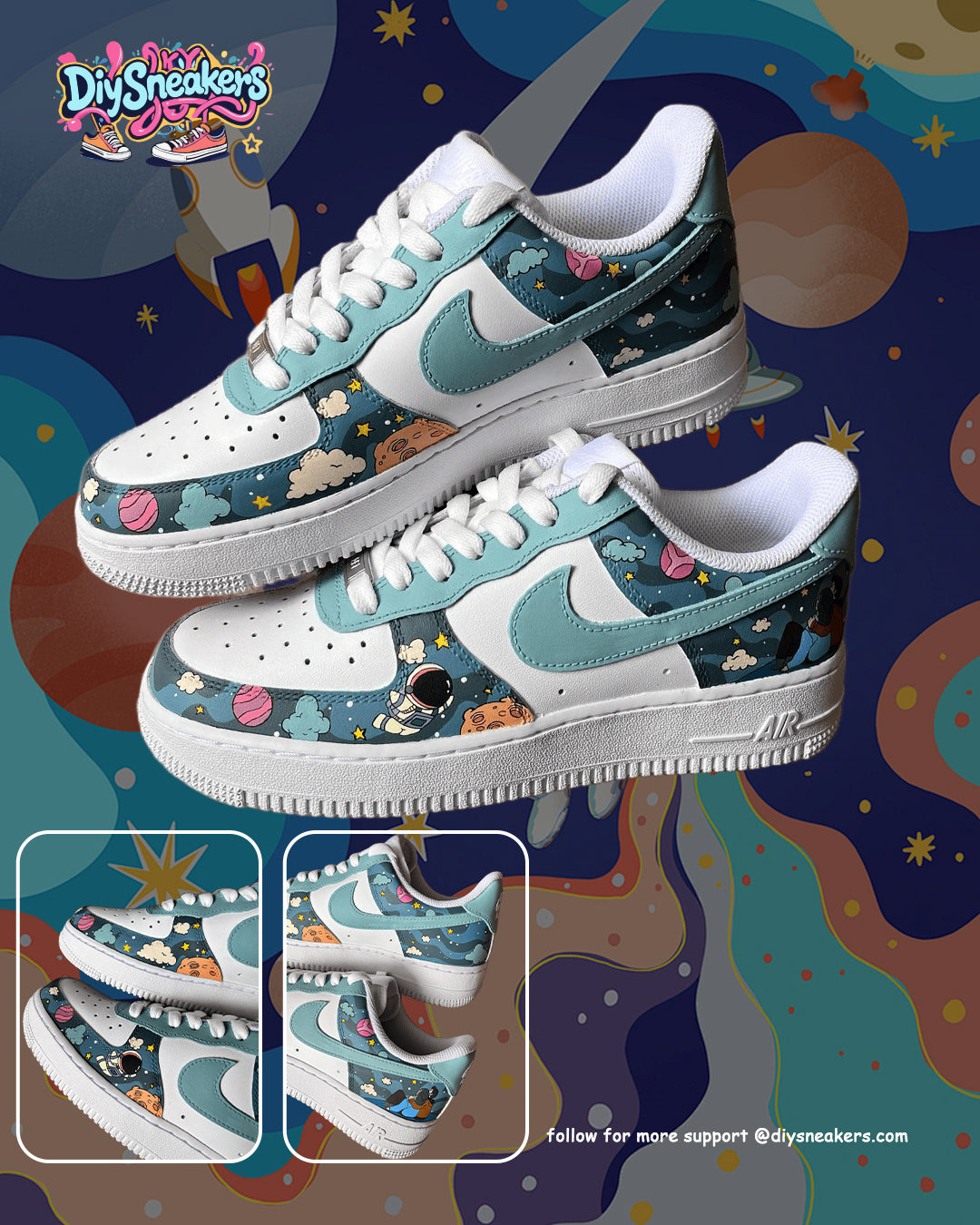Custom Cosmic Odyssey: His and Hers Air Force 1 – hand-painted custom sneakers | DiySneakers