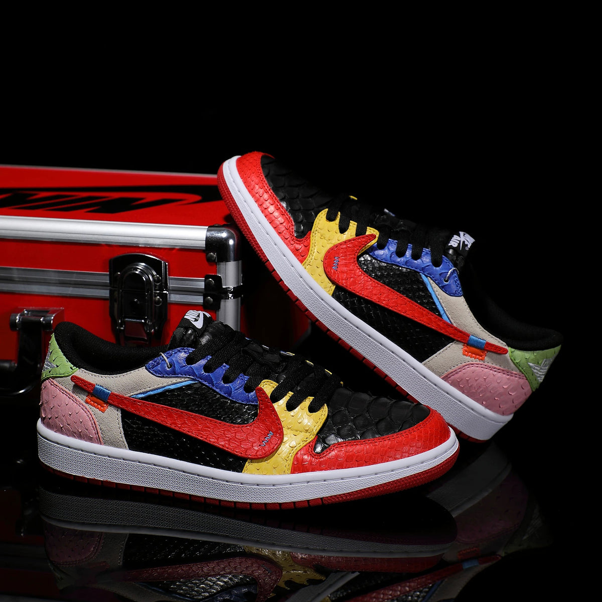 Custom Rainbow Patchwork - Python Pattern Air Jordan Low - Top – hand-painted custom sneakers | DiySneakers