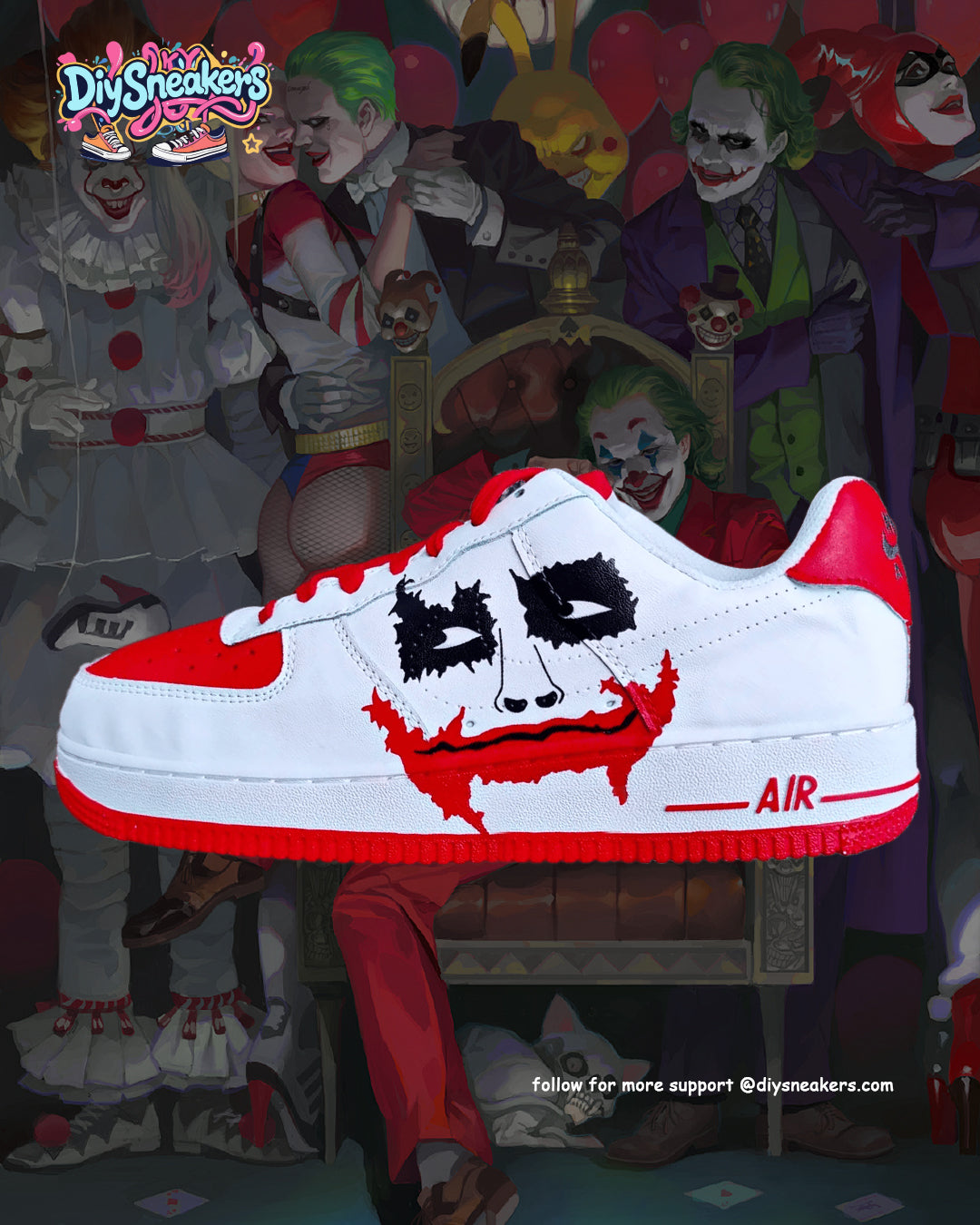 Customized Joker Hand-painted Air Force 1 Shoes White/Red – hand-painted custom sneakers | DiySneakers