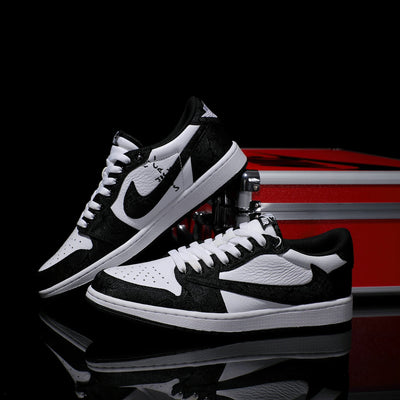 Custom Black and White - Backwards Swoosh Cowhide Leather Air Jordan Low - Top – custom sneakers view 2 | DiySneakers