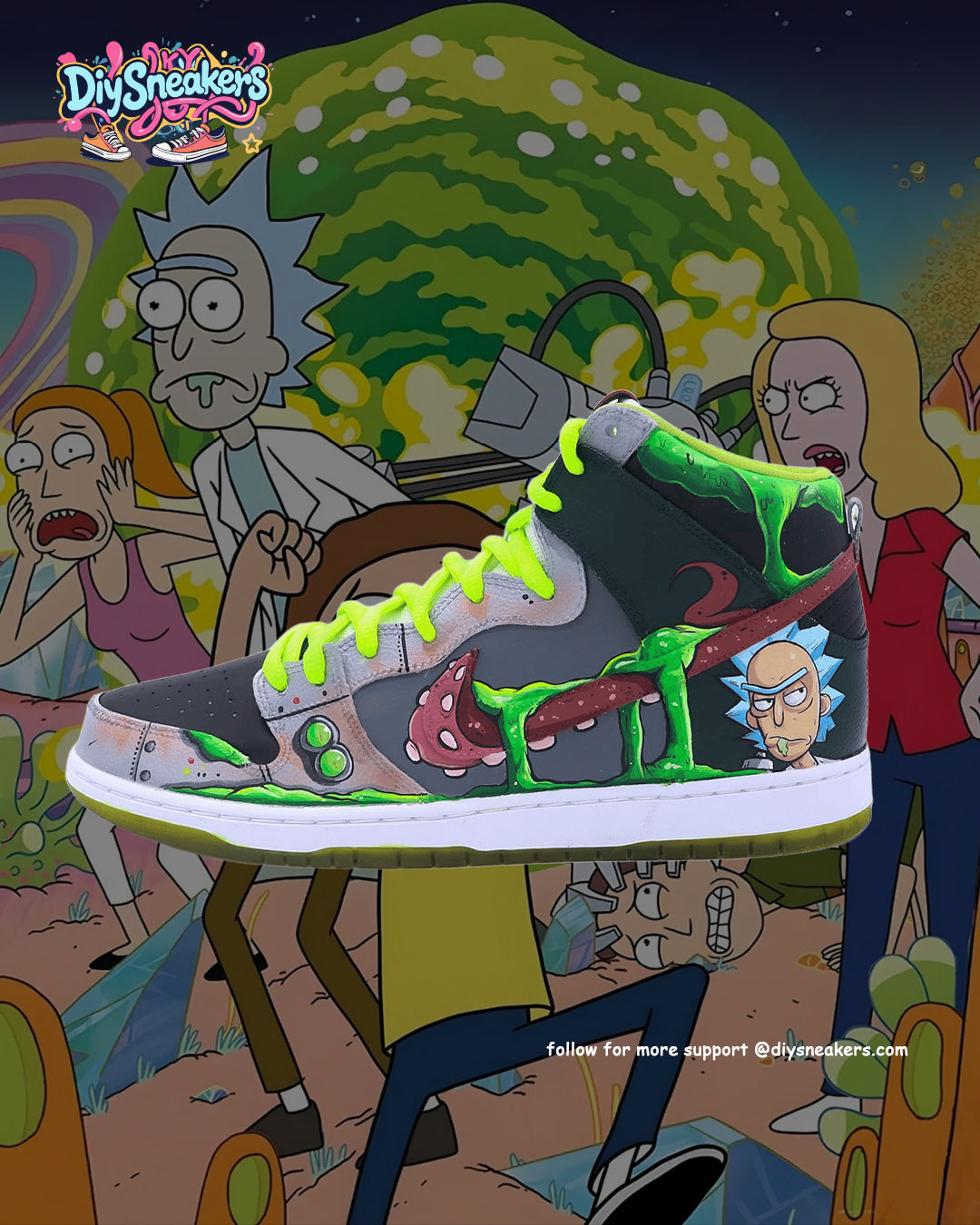 Custom Rick and Morty SB Dunk – hand-painted custom sneakers | DiySneakers