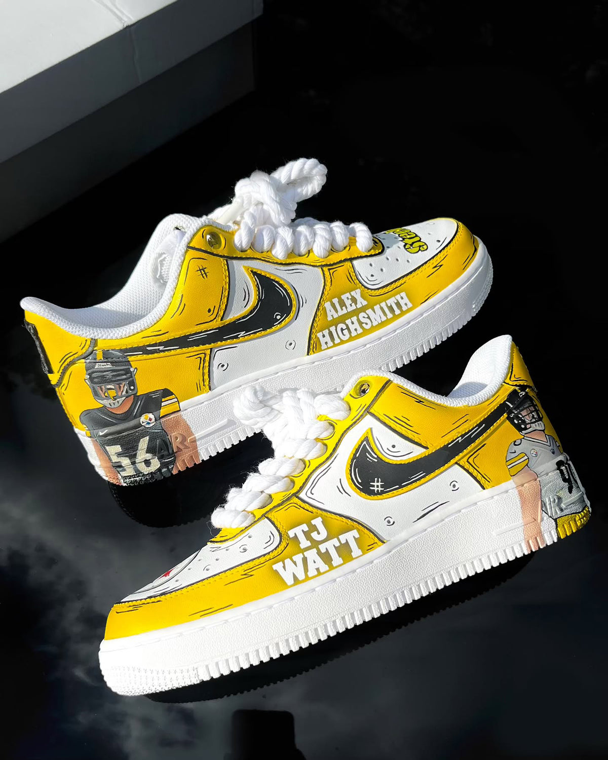 Customized Football Season Limited Hand-drawn Edition - Steelers 1s Air Force 1 Shoes Yellow – hand-painted custom sneaker…