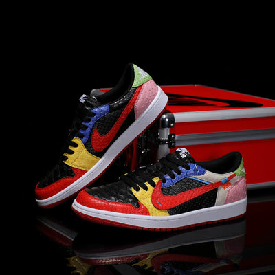 Custom Rainbow Patchwork - Python Pattern Air Jordan Low - Top – custom sneakers view 2 | DiySneakers