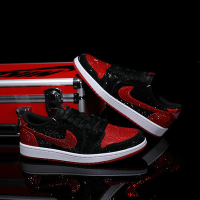 Custom Black and Red Full Diamond Air Jordan Low - Top – custom sneakers view 2 | DiySneakers