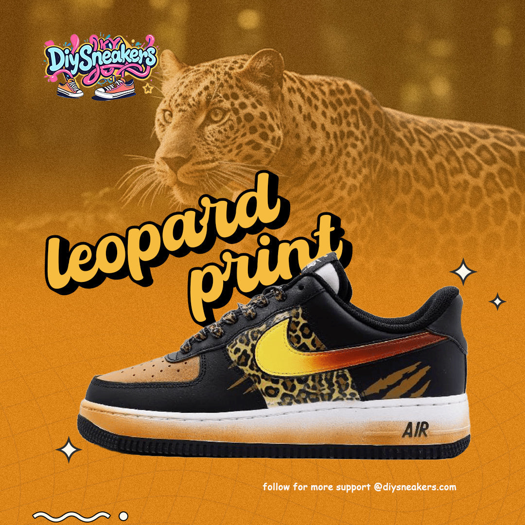 Custom Leopard Air Force 1 Brown/black/yellow – hand-painted custom sneakers | DiySneakers